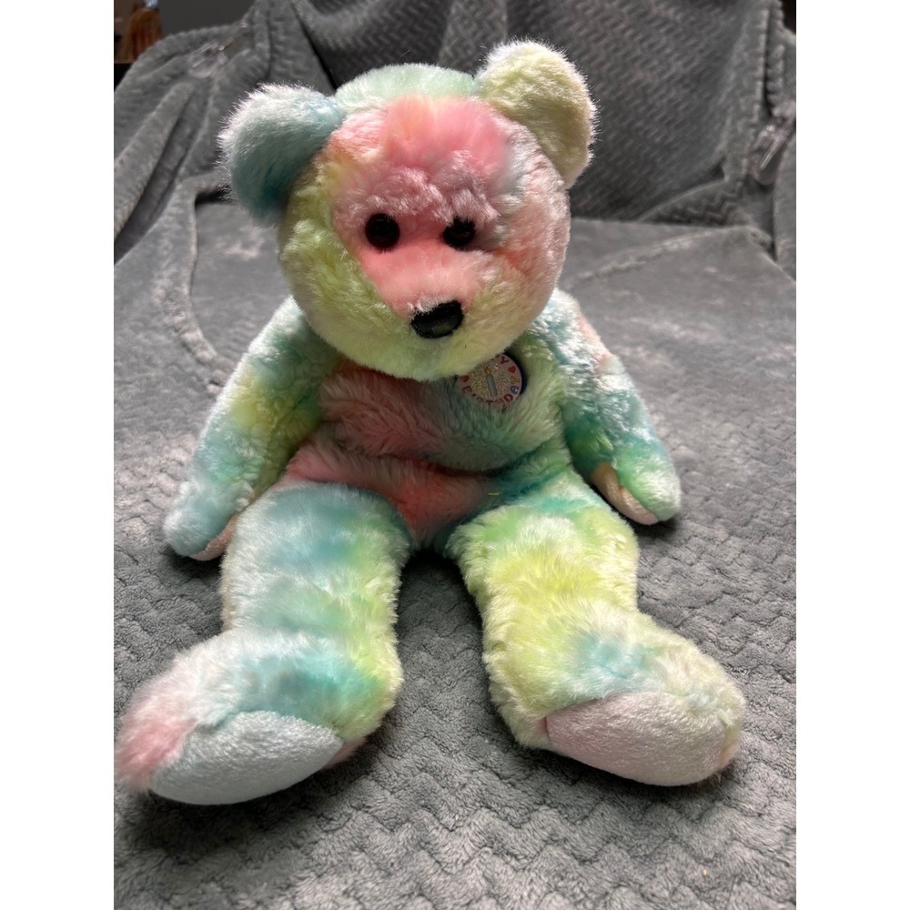 Ty Beanie Buddies Happy Birthday Bear Pastel Tie Dye Plush 2001‎ Holographic